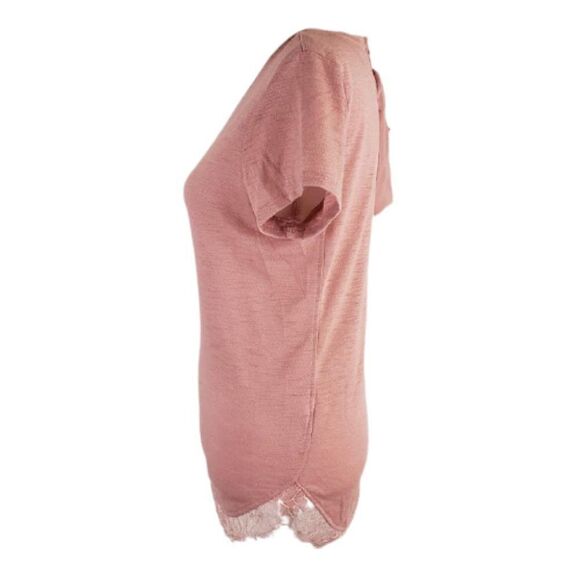 LC Lauren Conrad Blush Lace-Trim Scoop Neck Tee with Back Bow Size Small - Picture 3 of 11